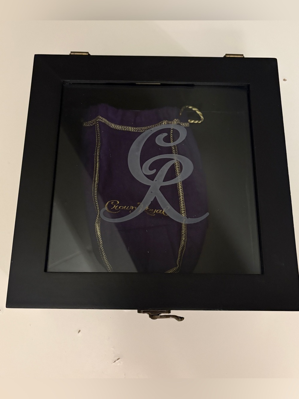 Crown Royal Wooden and Glass Display Case with Purple Velvet Drawstring Pouch
